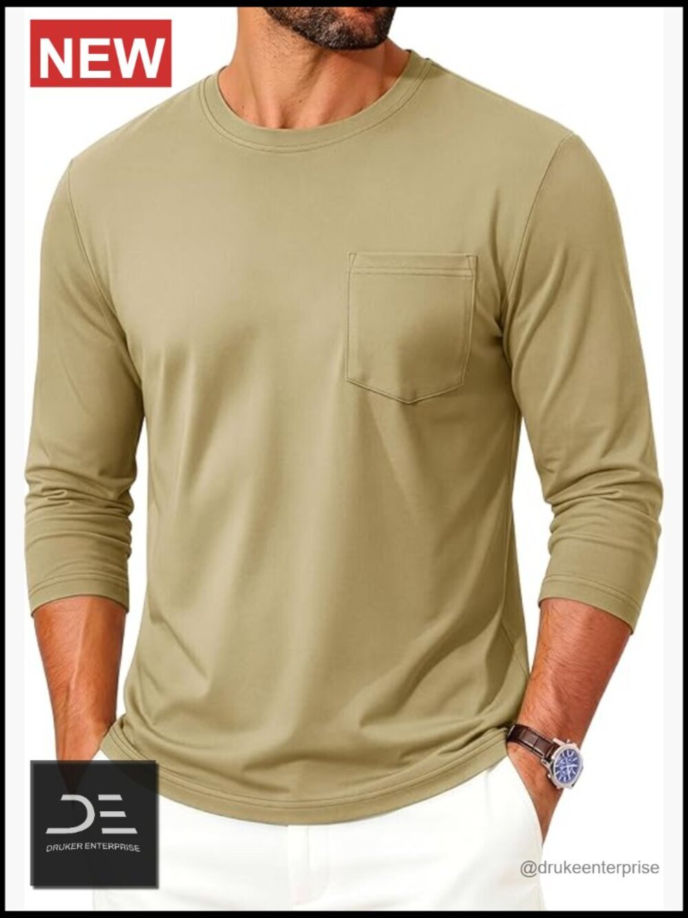 Long Sleeve Pocket T-Shirt Moisture-Wicking Breathable Crewneck Tee